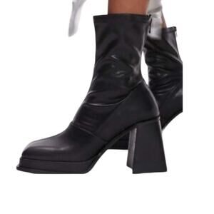 Topshop Maddie Block Heel Sock Boot Black Women's Size 10